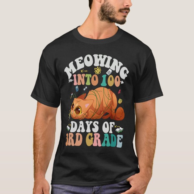 T-shirt Meowing Into 100th Days Of 3RD Grade Funny Nerd Ca (Devant)