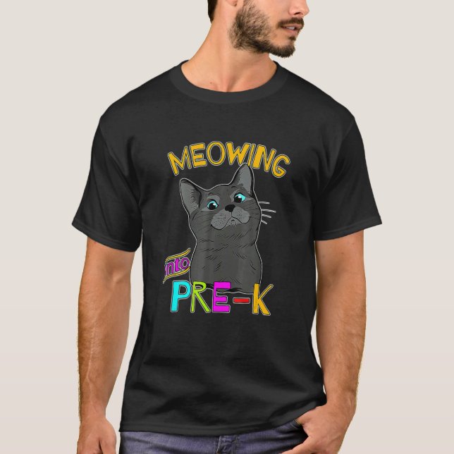 T-shirt Meowing Into Pre K Cute Black Cat Back O School (Devant)