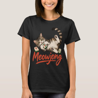 T-shirt Meowjong Funny Cat Mahjong Tuile Graphique