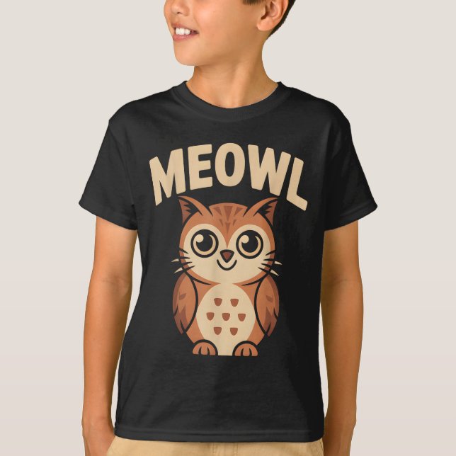 T-shirt Meowl Cat Owl Hybrid Funny Meme Brain Rot Gen Alph (Devant)