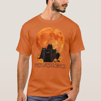 T-shirt Meowloweentown Funny Black Amoureux des chats Hall