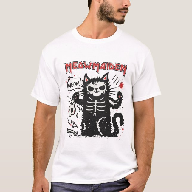 T-shirt Meowmaiden Cat Metal Parody Illustration (Devant)