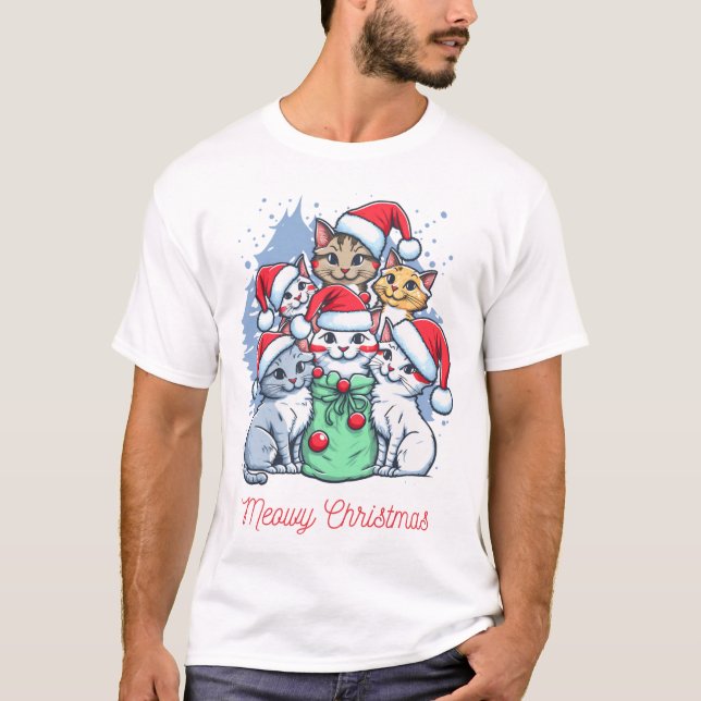 T-shirt Meowny Christmas Chat T-Shirt, Mignonne et Festive (Devant)