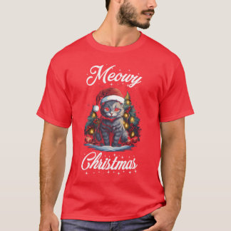 T-shirt Meowny Christmas Un cadeau Feline pour Noël