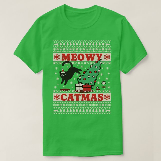 T-shirt Meowo Catmas Ugly Sweater Chat Noël (Design devant)
