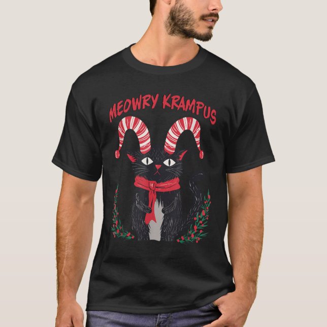 T-shirt Meowry Krampus Funny Krampus Is Coming To Town Cat (Devant)