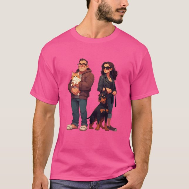 T-shirt Meows & Muscle – Funny Cat Dad & Doberman Mom (Devant)