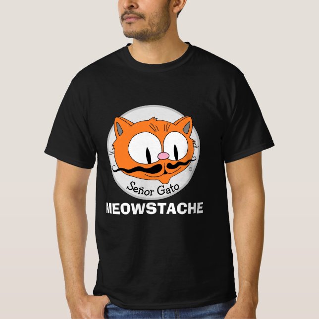 T-shirt MEOWSTACHE Mustache Chat Señor Gato Funny (Devant)