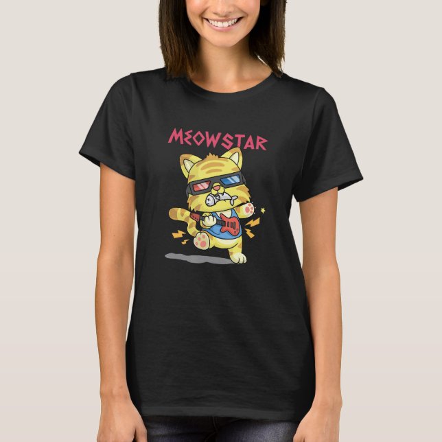 T-shirt Meowstar Cat Rockstar (Devant)