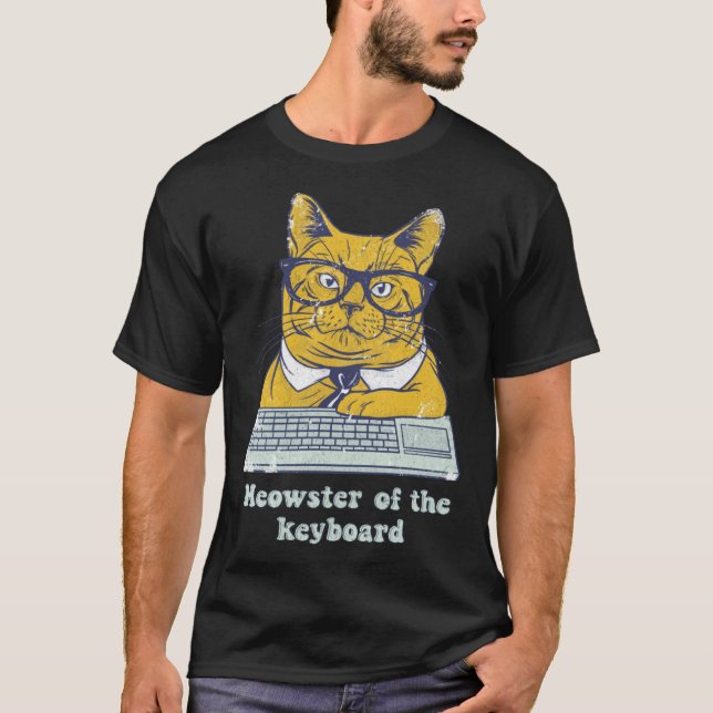 T-shirt Meowster Keyboard  Cat Working Pun Programmer Code (Devant)