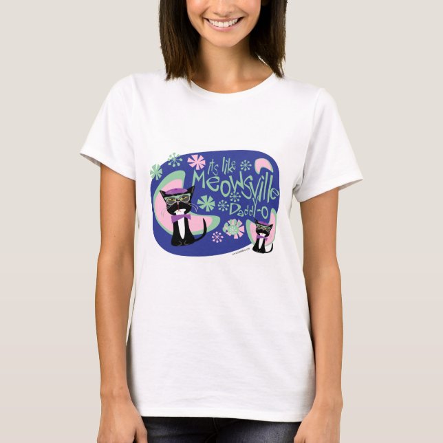 T-shirt Meowsville Dessin Beatnik Caractère Cinquante Chat (Devant)