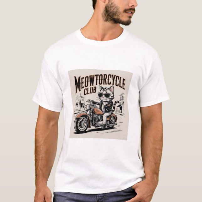 T-shirt Meowtorcycle Club Biker Cat on Chopper Motorcycle  (Devant)