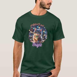 T-shirt "Meowy and Bright" Conversation mignon de Noël