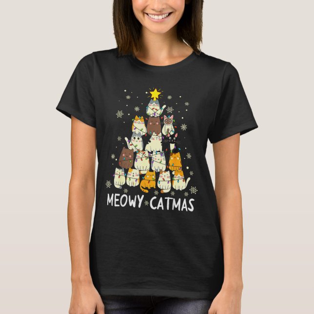 T-shirt Meowy Catmas Cat Christmas Tree Xmas Girls Boys Fu (Devant)