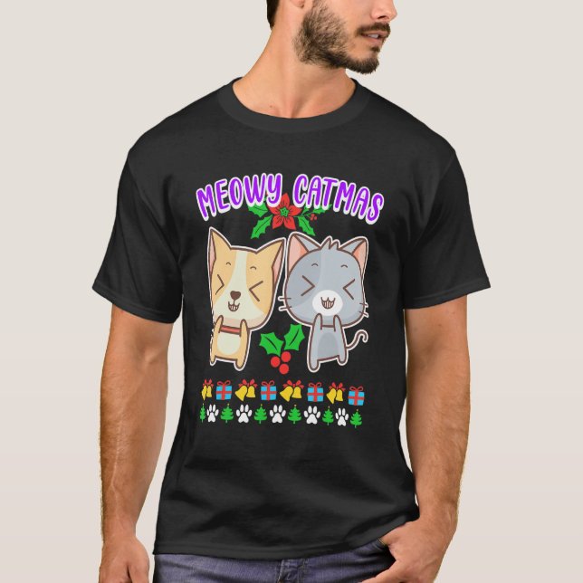 T-shirt Meowy Catmas cat owner kitten cat (Devant)