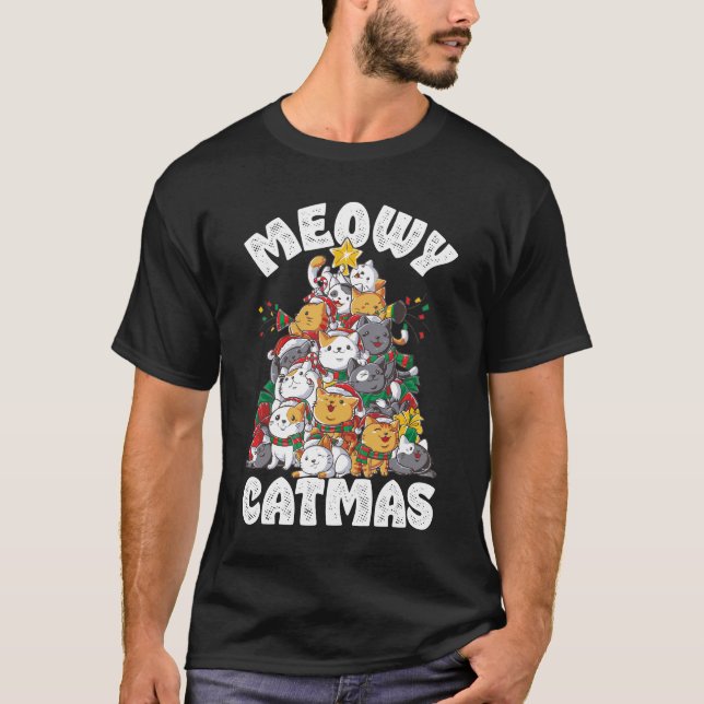 T-shirt Meowy Catmas Cat Tree (Devant)