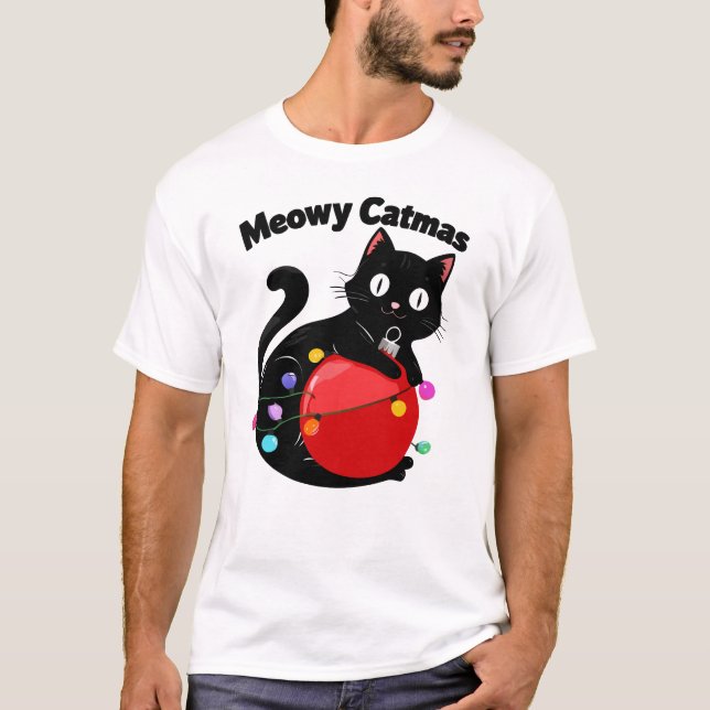T-shirt Meowy Catmas - Cat with Christmas ornament (Devant)