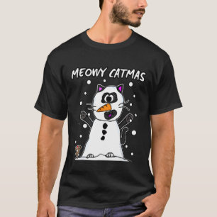 T-shirt Meowy Catmas Chat Snowman Snow Noël 2021