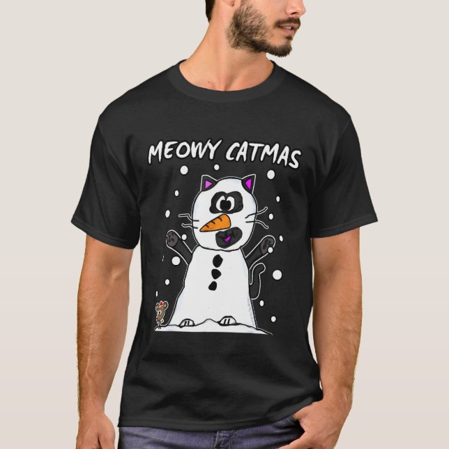 T-shirt Meowy Catmas Chat Snowman Snow Noël 2021 (Devant)