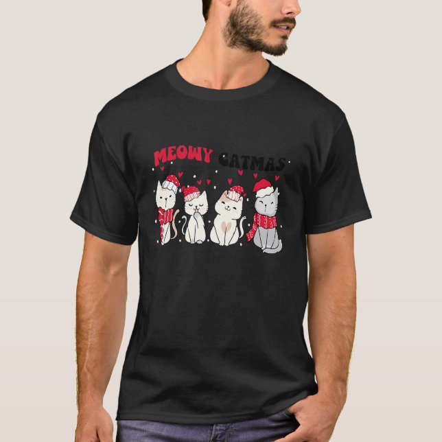 T-shirt Meowy Catmas Christmas Cat Cat  Xmas Tees (Devant)