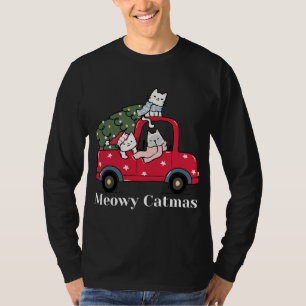 T-shirt Meowy Catmas Funny Noël Chat Camion Rouge