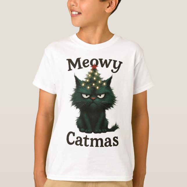 T-shirt Meowy Catmas Moody cat (Devant)