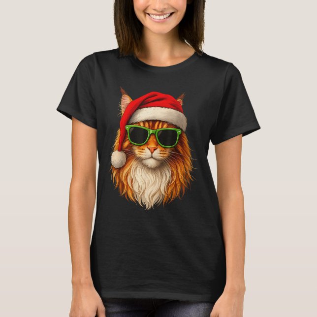 T-shirt Meowy Catmas Santa Hat Maine Coon Cat Christmas Pa (Devant)