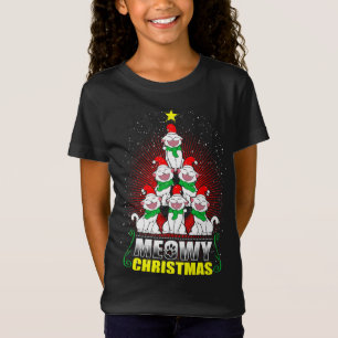 T-Shirt Meowy Chat Feux d'Arbre de Noël Drôle Kitten X-Mas