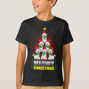 T-shirt Meowy Chat Feux d'Arbre de Noël Drôle Kitten X-Mas