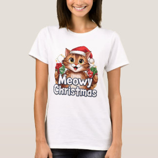 T-shirt Meowy Christmas Cat . Funny Holiday Tee