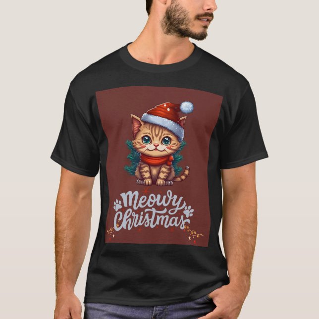 T-shirt Meowy Christmas Chat - Joli Festive Design (Devant)