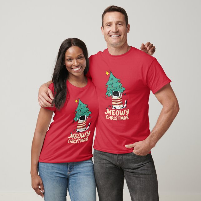 T-shirt Meowy Christmas Funny Amoureux des chats (Unisexe)