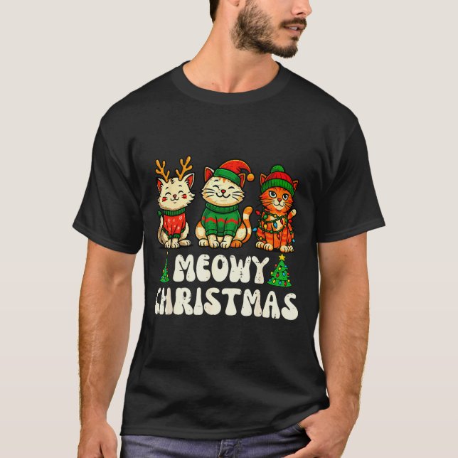 T-shirt Meowy Christmas Funny Cat Xmas Kitten Cat Lover Me (Devant)