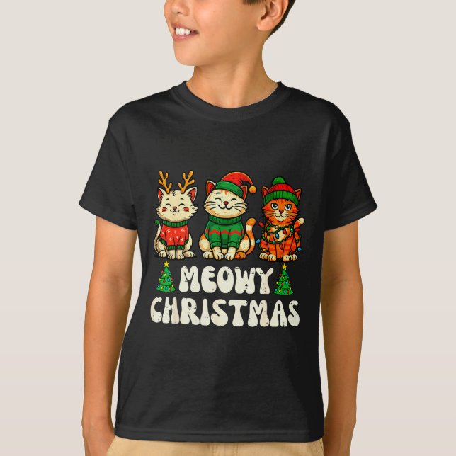 T-shirt Meowy Christmas Funny Cat Xmas Kitten Cat Lover Me (Devant)