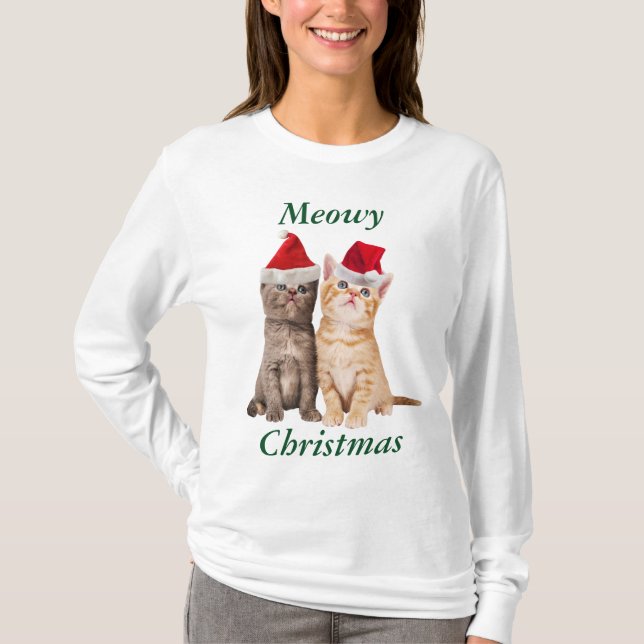 T-shirt Meowy Christmas Kitten Femme Chemise (Devant)