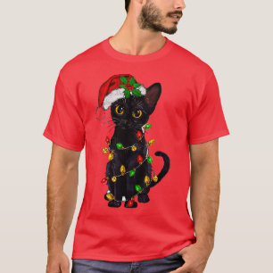 T-shirt Meowy Merry Catmas Noël Amoureux des chats noir Ch
