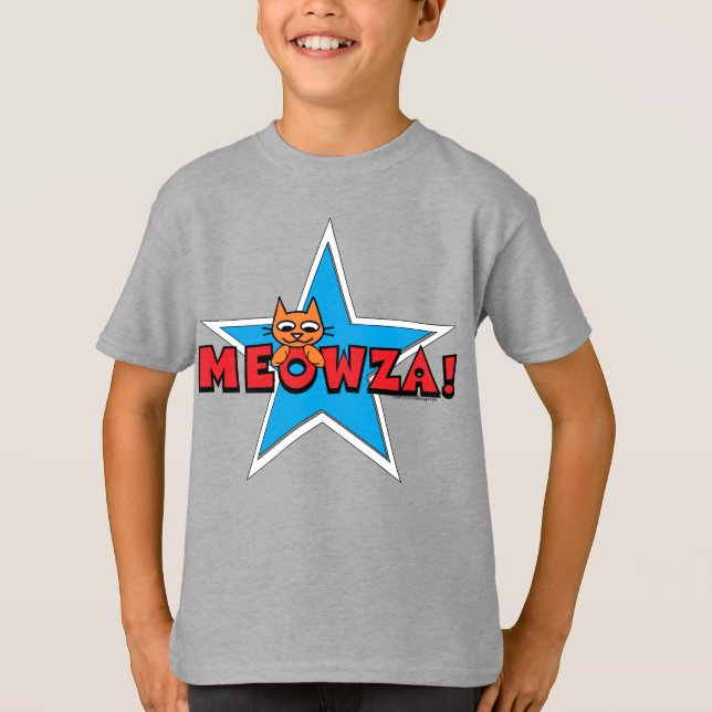 T-shirt MEOWZA Chat blanc et bleu rouge pour enfant (Devant)