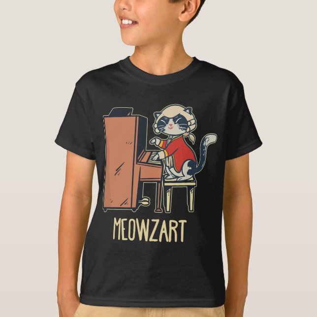 T-shirt Meowzart Un mignon chat jouant du piano drôle Pian (Devant)