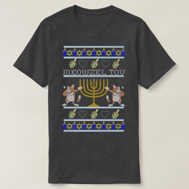 T-shirt MEOWZEL TOV Cat Dabs Ugly Hanoukka Sweater Dabbing (Design devant)