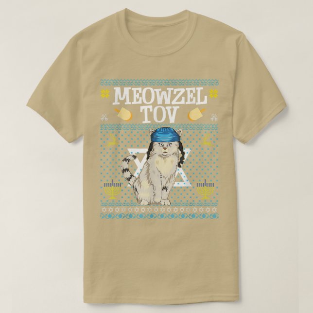 T-shirt Meowzel Tov Chanukah Chat juif Drôle Chat Menorah  (Design devant)