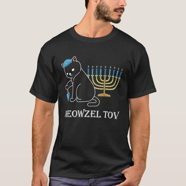T-shirt Meowzel Tov Chanukah Juif Chat propriétaire Ugly (Devant)