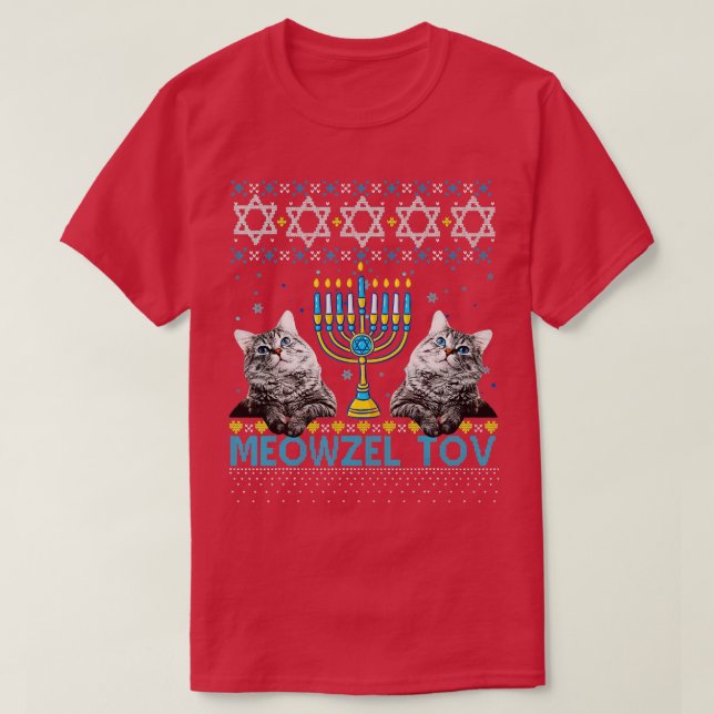 T-shirt Meowzel Tov Chanukah Juif Chat Propriétaire Ugly H (Design devant)