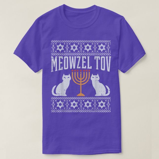 T-shirt Meowzel Tov Chanukah Juif Chat Propriétaire Ugly H (Design devant)