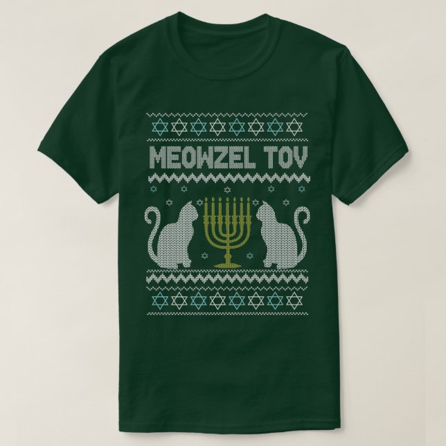 T-shirt Meowzel Tov Chanukah Juif Chat Propriétaire Ugly H (Design devant)