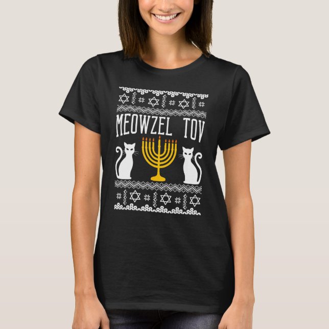 T-shirt Meowzel Tov Chanukah Juif Chat Propriétaire Ugly H (Devant)