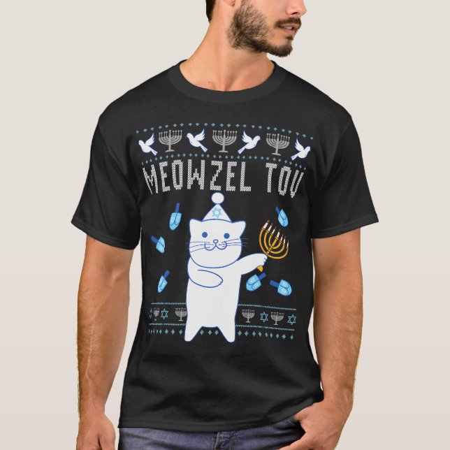 T-shirt Meowzel Tov Chat de Noël juif Drôle moche (Devant)