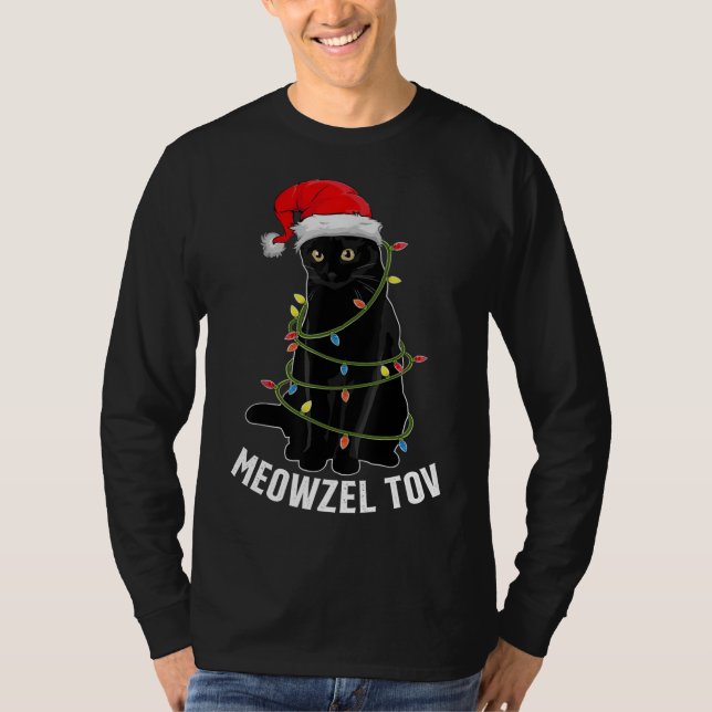 T-shirt Meowzel Tov Chat Noir Hanoukka Feux de Noël Ca (Devant)