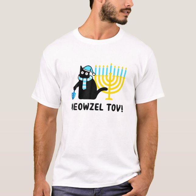 T-shirt Meowzel Tov Funny Hanoukka Black Cat Funny Juif (Devant)