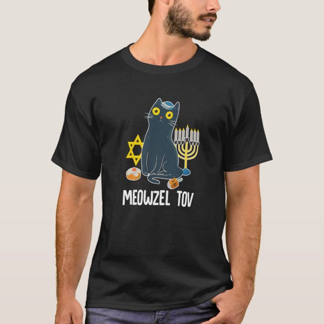 T-shirt Meowzel Tov Hanoukka Chat Kitty Chanukah juif (Devant)