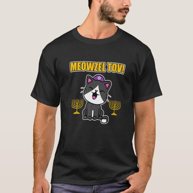 T-shirt Meowzel Tov Jewish Cat Hanukkah Jew Family Men Wom (Devant)